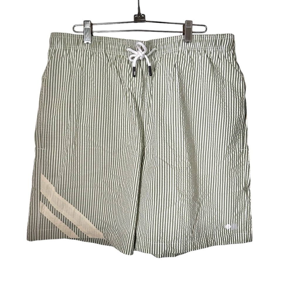 Solid & Striped Men’s Sz L White Green Seersucker Striped Swim Trunks NWT